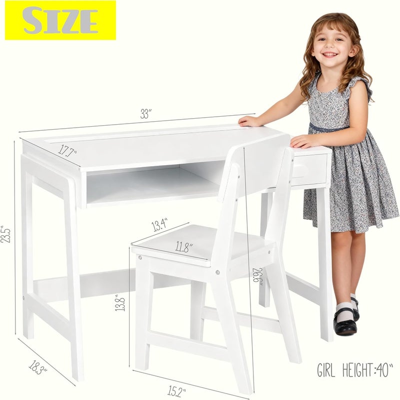 U-tex Kids Desk and Chair Set, Study Desk for Kids with Storage Bins, Wooden Children Study Table, Student Writing Desk for Bedroom & Study Room (1 Open & 1 Drawer) - Image 3